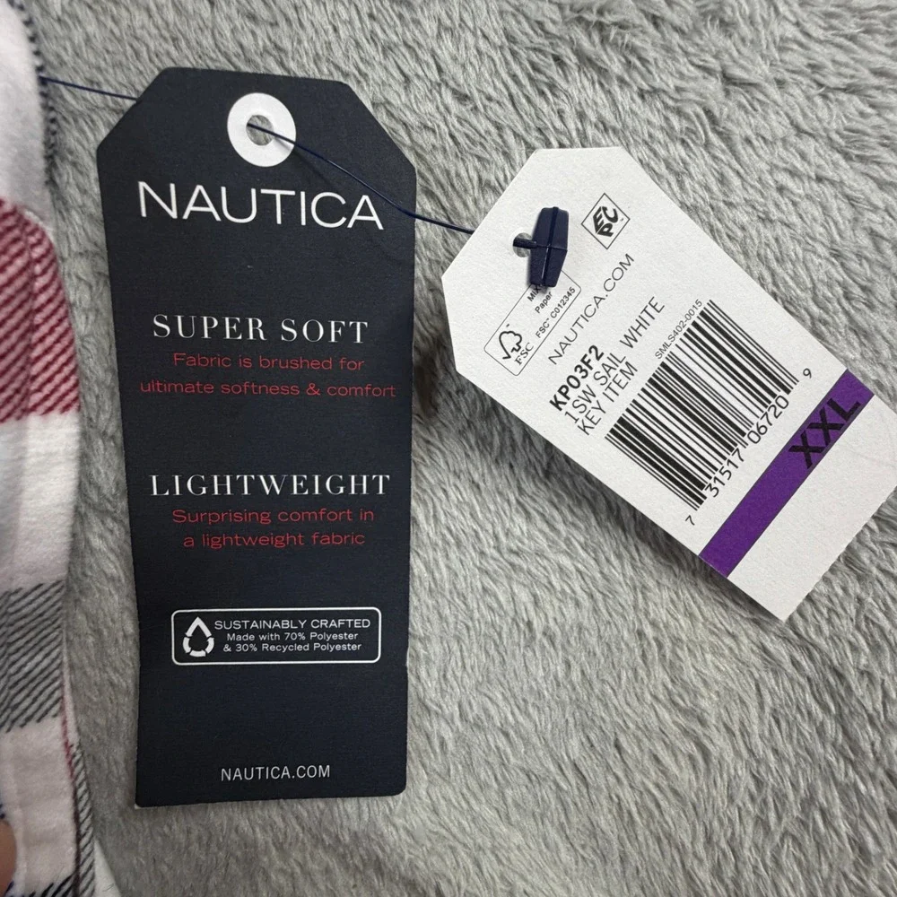 NWT Nautica Mens Plaid‎ Pajama Pants XXL Sail White Red Blue Fleece Sleepwear